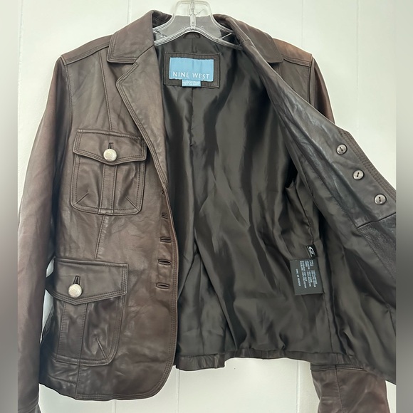 Nine West Brown Leather Jacket Size Small - Picture 10 of 11